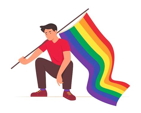 Hombre Gay Sosteniendo La Bandera Del Arco Iris Para La Ilustraci N Del