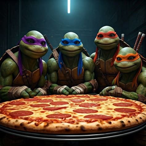 Ninja Turtle Pizza Smiling Ninja Turtles Enjoying Pizza H