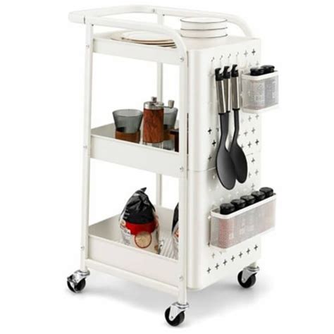 3 Tier Utility Storage Cart Metal Rolling Trolley W Diy Pegboard