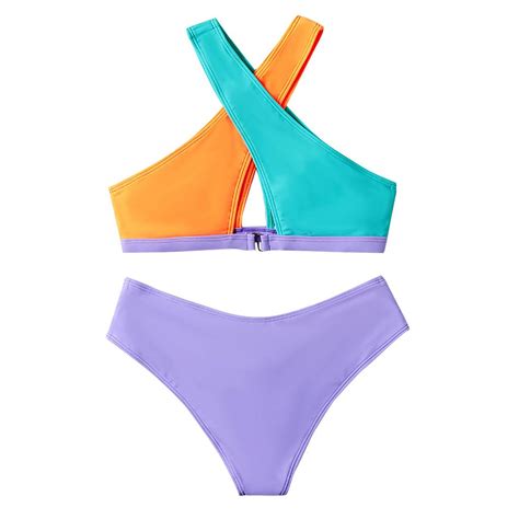 Buy Qi Women S Fashion Sexy Color Blocking Two Piece Swimsuit Bikini At