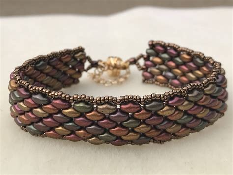 Bronze And Fall Colors Mix Superduo Beaded Bracelet Etsy Beaded