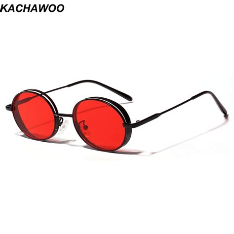 Kachawoo Oval Vintage Sunglasses Fashion Men Hip Hop Style Red Lens