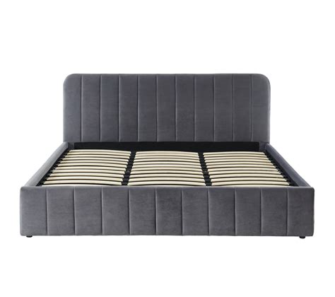 Lit Coffre X Cm En Velours Gris Anthracite Avec T Te De Lit