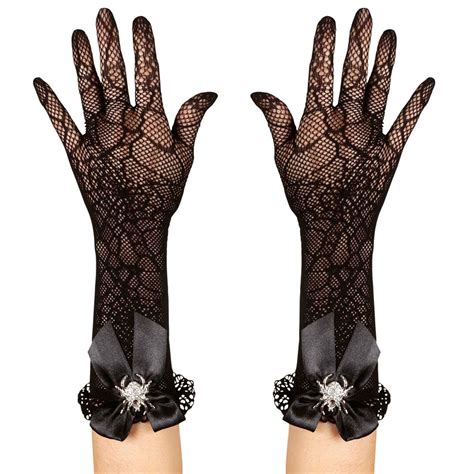 Lange Hexen Handschuhe Spinnen Spitzenhandschuhe Schwarz Spitze Glove