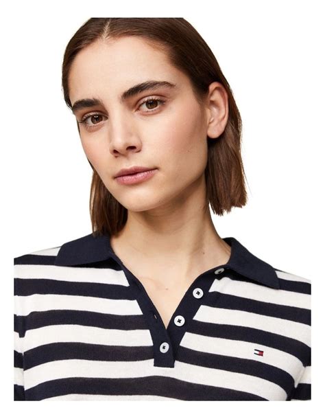 Tommy Hilfiger Stripe Knit Regular Fit Polo Jumper In Blue Myer