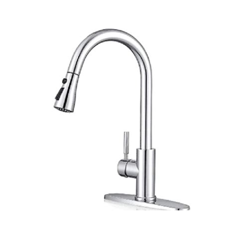 Androme Chrome Single Handle Pull Down Kitchen Faucet With Sprayer Function Deck Plate Included