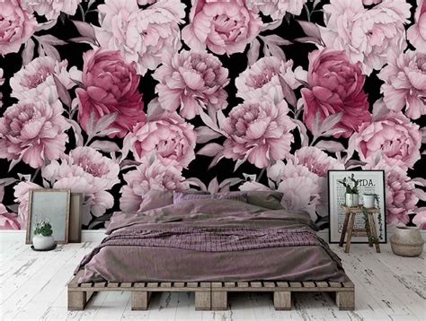 3D Watercolor Pink Peony Wallpaper Mural Peel And Stick Etsy