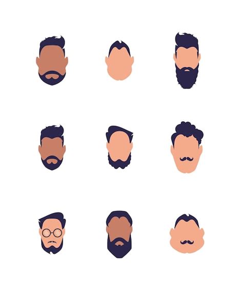 Premium Vector Set Of Faces Of Guys Of Different Types And