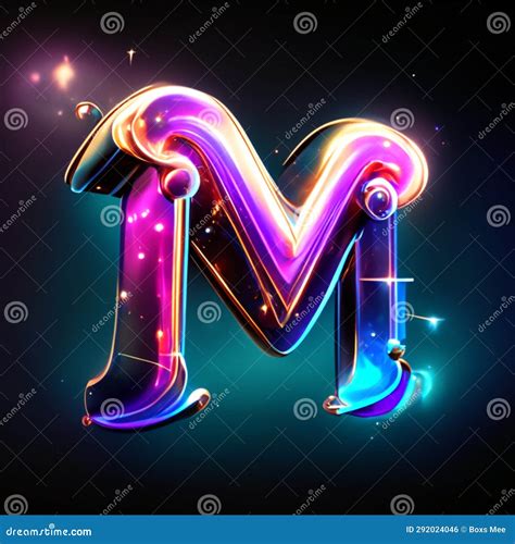 Neon Letter M Glowing Neon Font Vector Illustration Stock