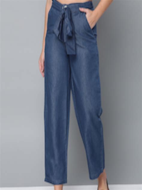 buy vividartsy women navy blue regular fit chambray solid cropped
