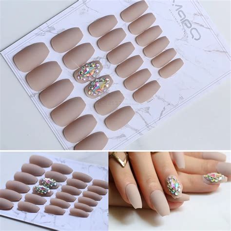 Matte Coffin False Nails Nude Color Full Nail Ballerina Fake Nail Nail Tips Flash Design Shiny