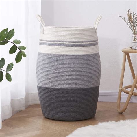 Large Woven Cotton Laundry Hamper Rope Tall Basket Clothes Etsy