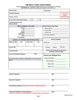 Fillable Online Uwstout Print Form Clear Form Uw Stout Travel