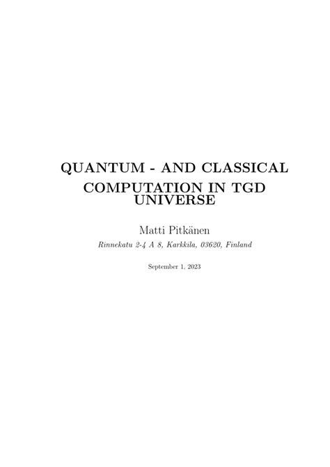 PDF Quantum And Classical Computation In TGD Universe