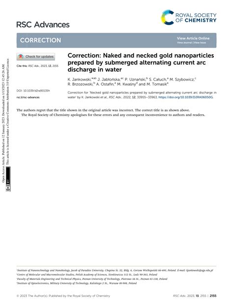 PDF Correction Naked And Necked Gold Nanoparticles Prepared By