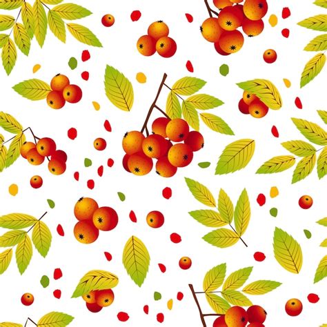 Premium Vector Seamless Pattern With Rowan And Leaves Illustration