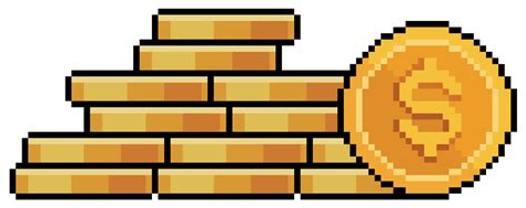 Pixel Art Stack Of Coins Stacked Money Vector Icon For 8bit Game On