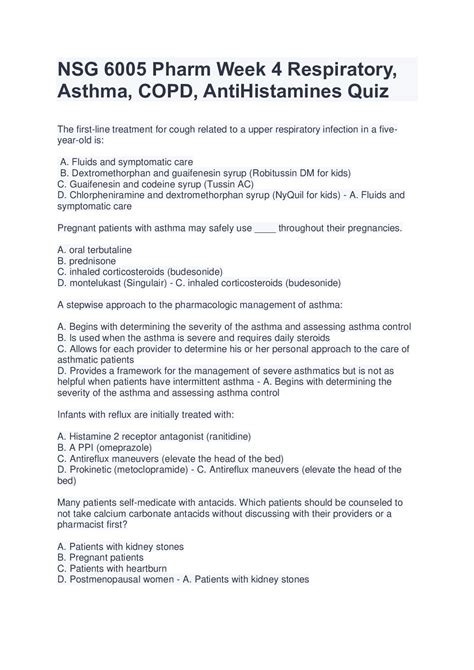 Nsg Pharm Week Respiratory Asthma Copd Antihistamines Quiz