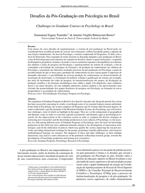 Pdf Challenges To Graduate Courses In Psychology In Brazil Desafios