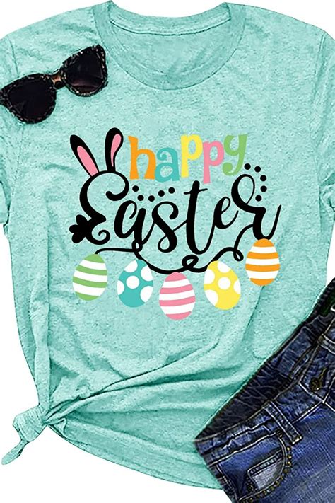 Happy Easter Shirts For Women Cute Rabbit Graphic Tees