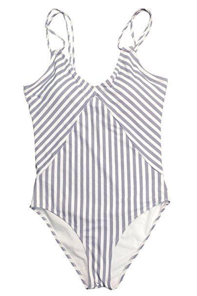 Cupshe Womens Stripe Printing Halter One Piece Padding Swimsuit