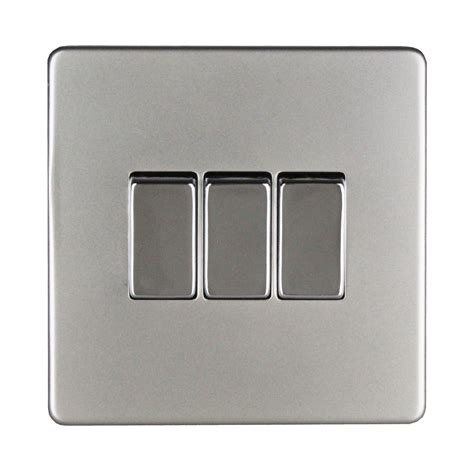 Varilight 10a 2 Way Triple Satin Silver Effect Light Switch