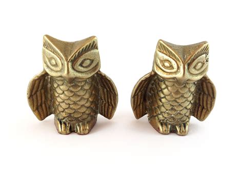 Vintage Brass Owl Figurines Pair Owls Mid Century by HarpersFlea