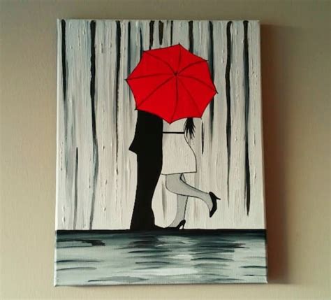 Kiss In The Rain Red Umbrella