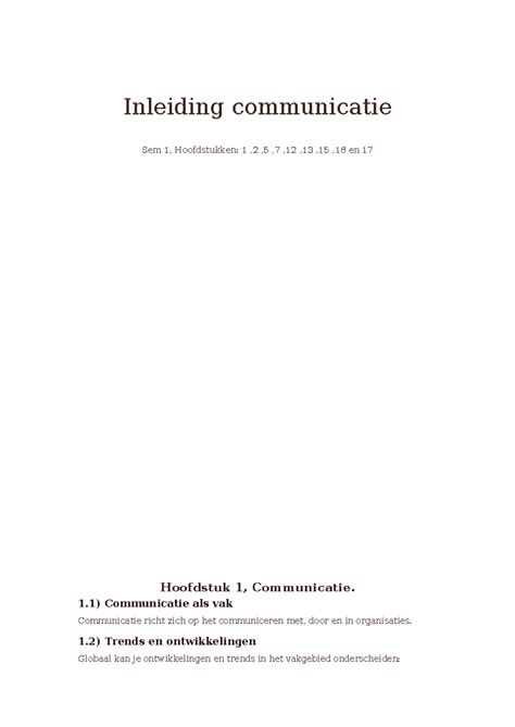 Communicatie Samenvatting Inleiding Communicatie Sem 1 Hoofdstukken