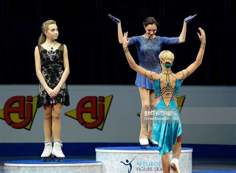 Silver Medalist Elena Radionova Of Russia L R Gold Medalist Evgenia Medvedeva Of Russia And