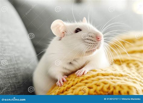 Cute White Rat On Sofa Close Up Pet Care Concept Stock Illustration