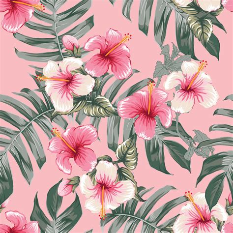 Seamless Floral Pattern Pink Hibiscus Flowers On Isolated Dark Pink Pastel Backgroundvector