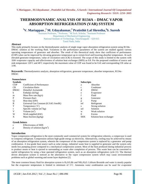 Pdf Thermodynamic Analysis Of R A Dmac Vapor Absorption Pdf