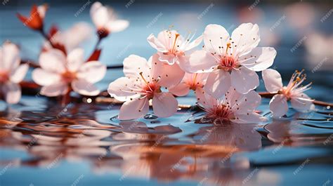 Premium Ai Image A Reflection Of A Cherry Blossom In Water