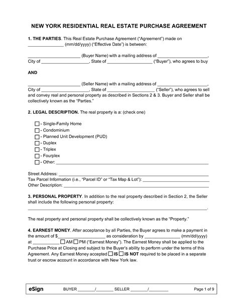 Free New York Residential Purchase And Sale Agreement Pdf Word