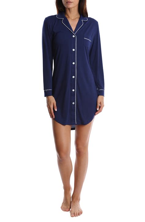 Blis Womens Long Sleeve Button Down Sleep Shirt Ladies Lounge And Sleepwear Nightshirt Navy