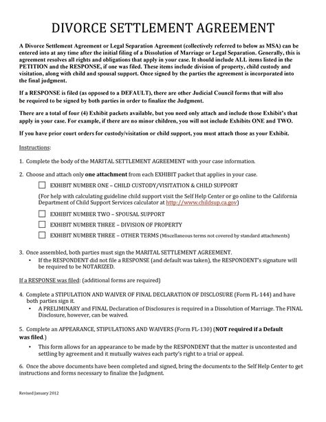 Simple Divorce Agreement Template