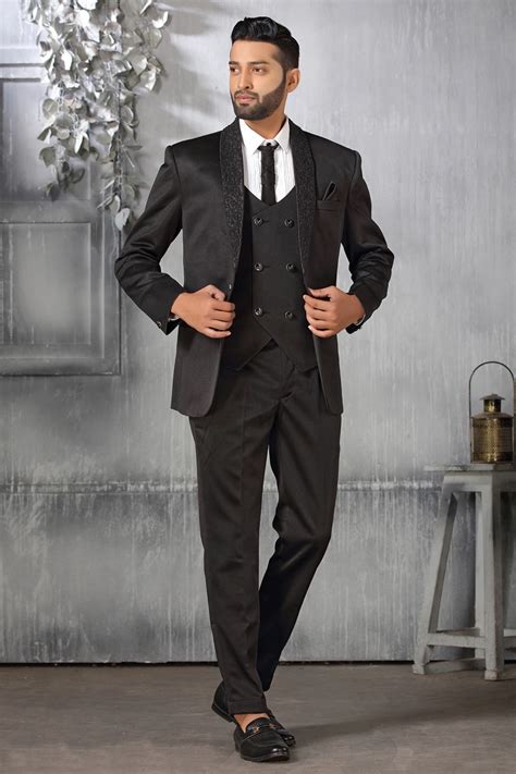 Woven Jacquard Art Silk Jodhpuri Suit In Black Ucchal Fashion