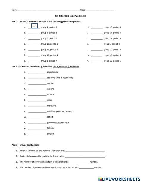 Periodic table worksheet interactive worksheet | Live Worksheets