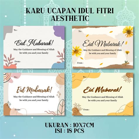 Jual Isi 18 Pcs Kartu Ucapan Idul Fitri Aesthetic Kartu Ucapan Lebaran Eid Mubarak Card