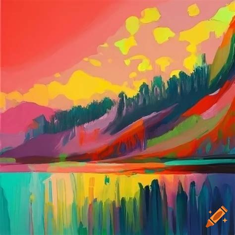 Colorful Landscape Painting With Bold Brushstrokes On Craiyon