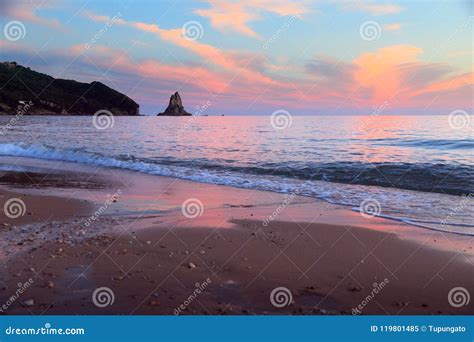 Greece beach sunset stock image. Image of coastal, seascape - 119801485