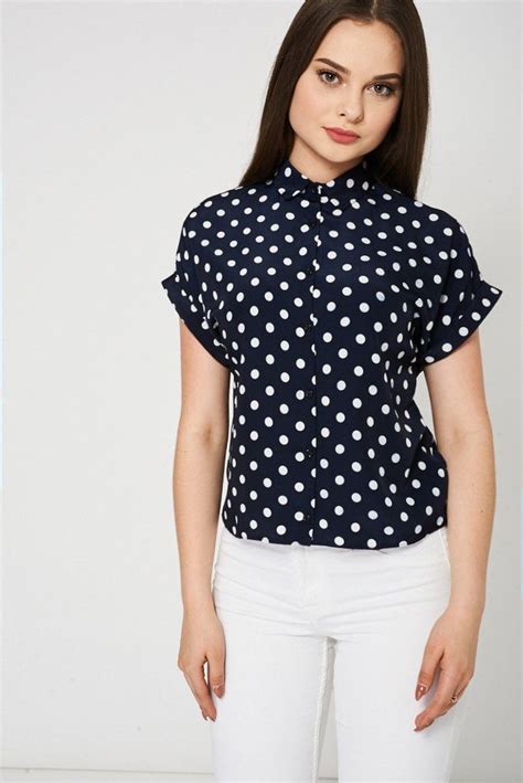 Navy And White Polka Dot Print Shirt Available In Plus Sizes Dot