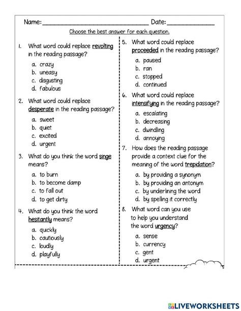 5th Grade Context Clues Practice Online Exercise For Live Worksheets