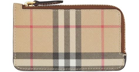 Burberry Leather Vintage Check Zip Card Holder In Natural Lyst Uk