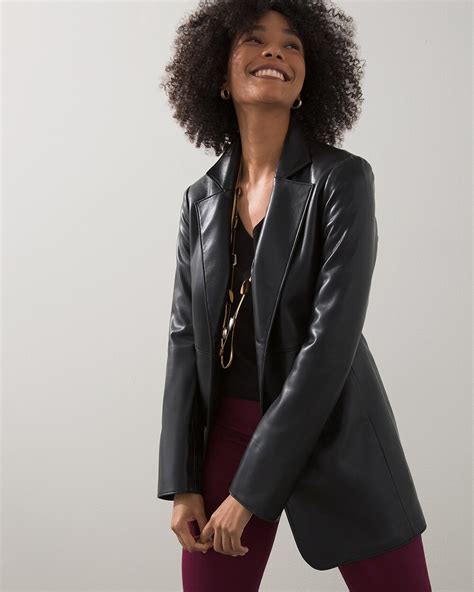 Chicos Faux Leather Blazer In Black Modesens