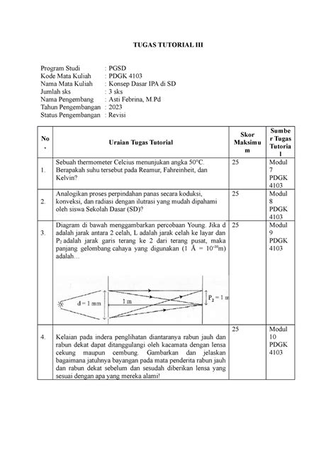 Tugas Tutorial III Konsep Dasar IPA TUGAS TUTORIAL III Program Studi