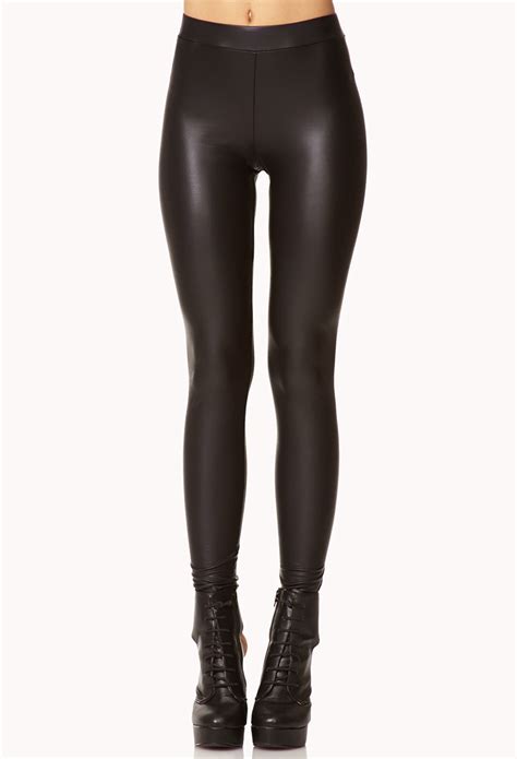 Lyst Forever 21 Faux Leather Leggings In Black