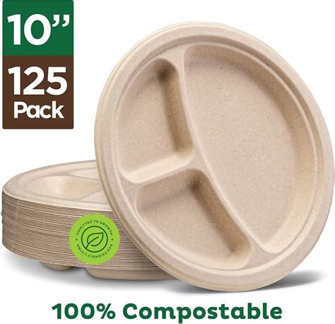 Compostable Paper Plates Inch Pack Compartment