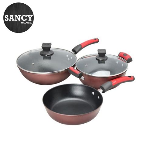 Multifunction Set Of 5 Non Stick Cookware Flying Pan Soup Wok With Lids